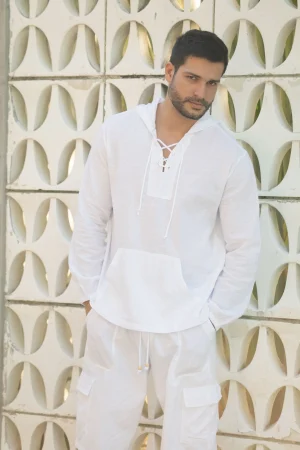 Armani Laced Hoodie Pullover Top|Blanco By Nature Discount